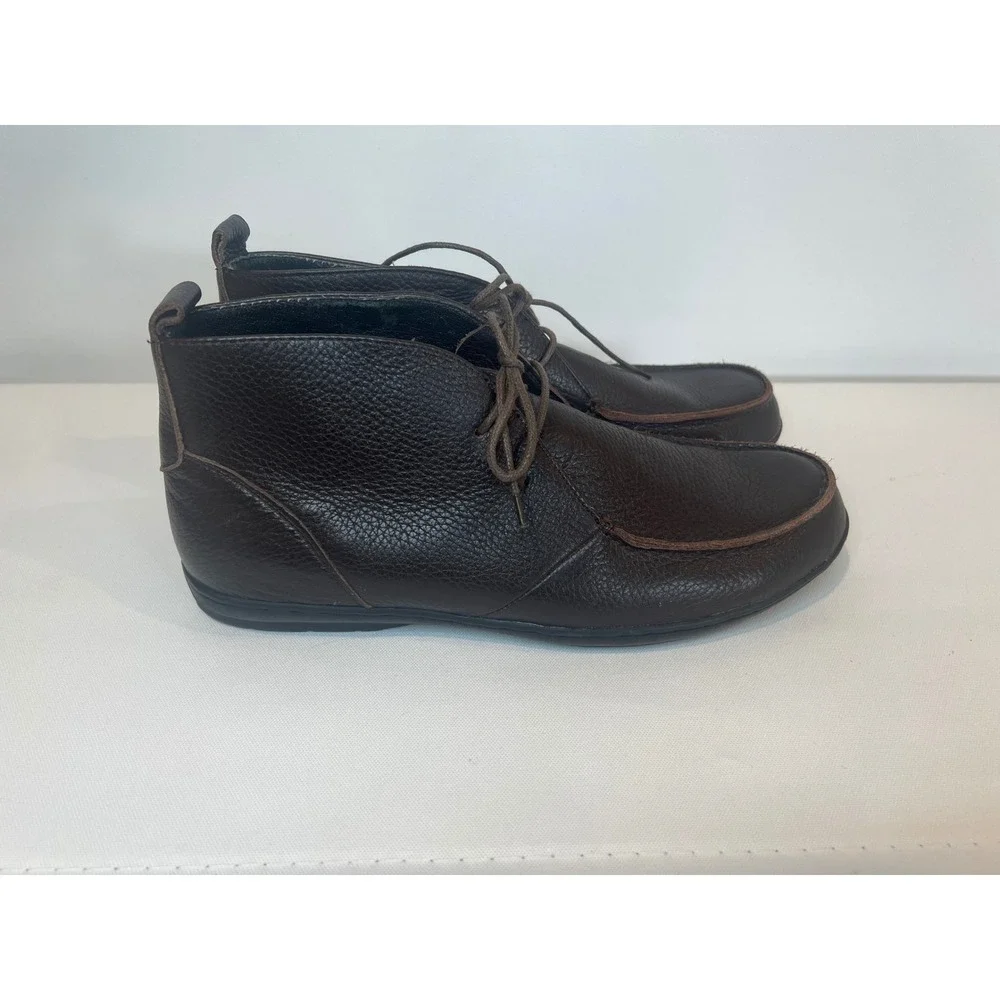 Lands End Chukka Boots Mens Brown Size 10 Pebble Leather Lace Up Business Casual